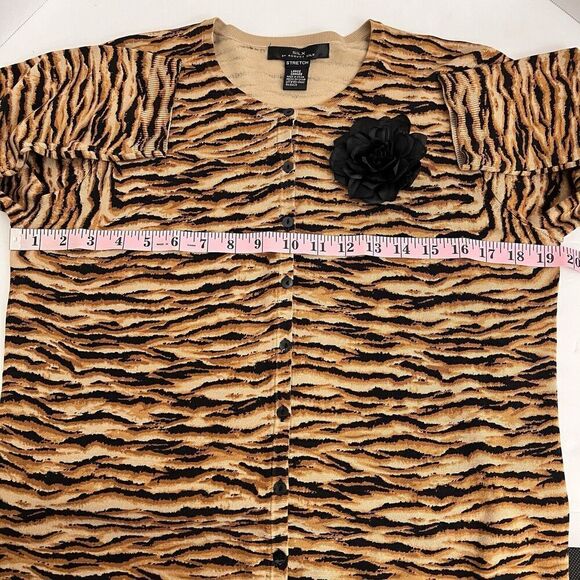 SILX by August Silk Short Cardigan Silk Blend Animal Print Sweater - Picture 5 of 13